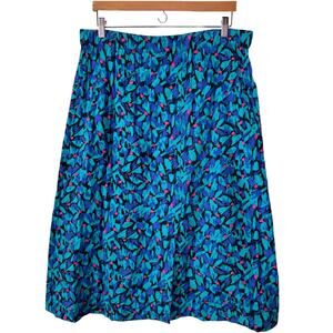 VINTAGE 80s Midi Skirt Womens XL Silk Blend Bold Colorful Business Casual Summer
